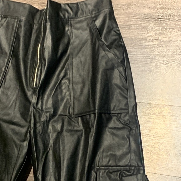 Black Faux Leather Cargo Pants with Smocked Waist & Ankles – Size Medium NWOT - Picture 2 of 10